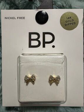 BP Gold Bow Stud Earrings with Clear Stones